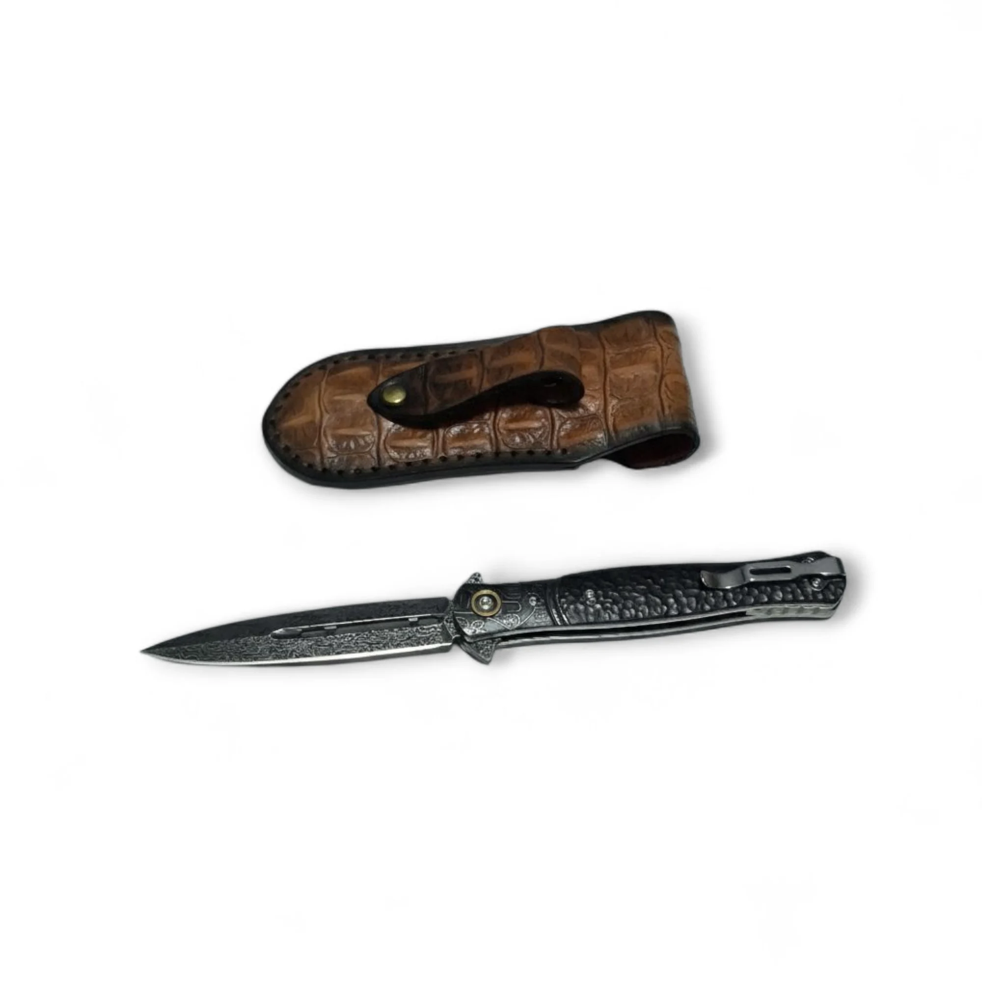 Сгъваем нож Damask DragonScale VG10 Damascus, с кожен калъф с кожен калъф