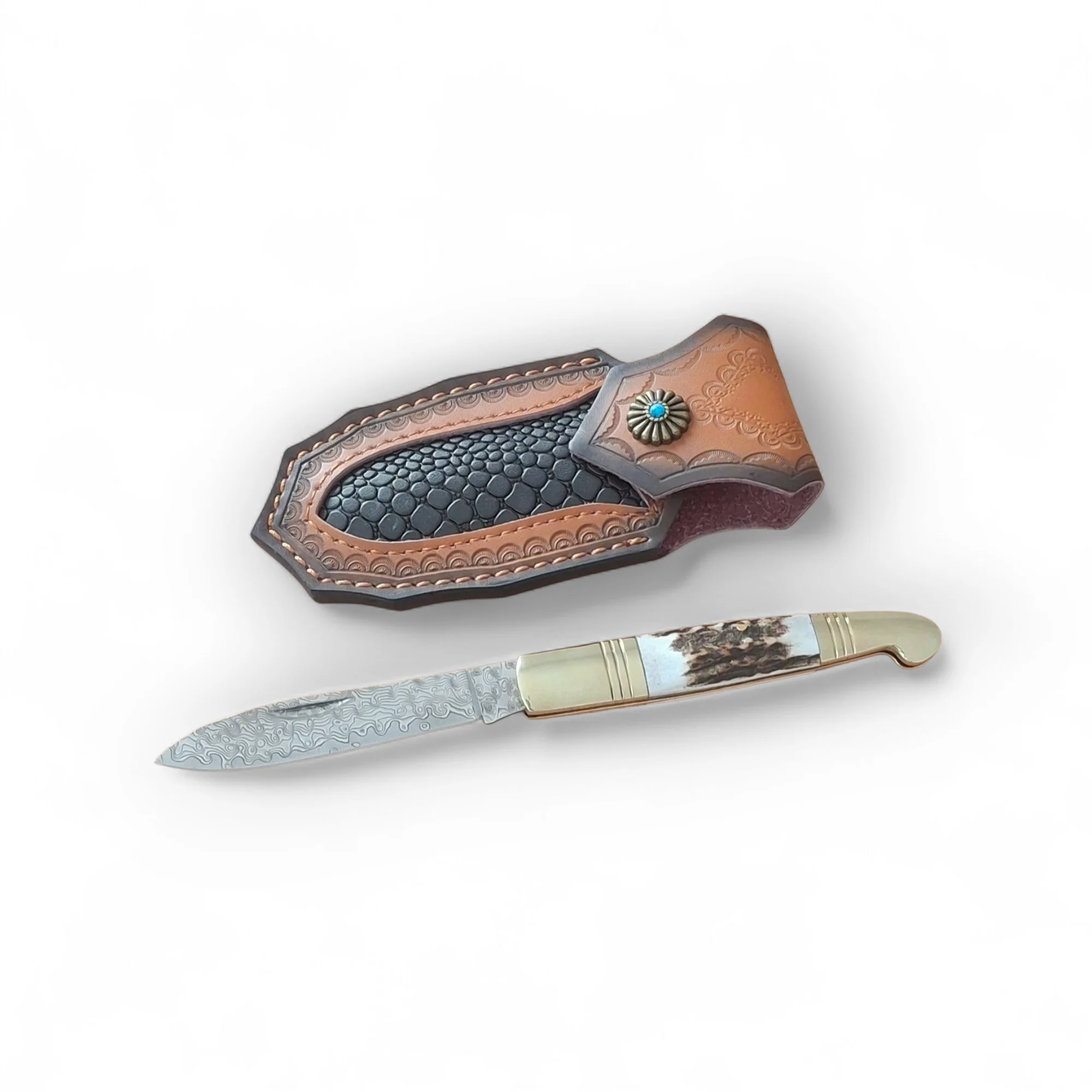 Сгъваем нож Damask Elk 210, VG10 дамаска стомана, еленов рог Сгъваем нож Damask Elk 210