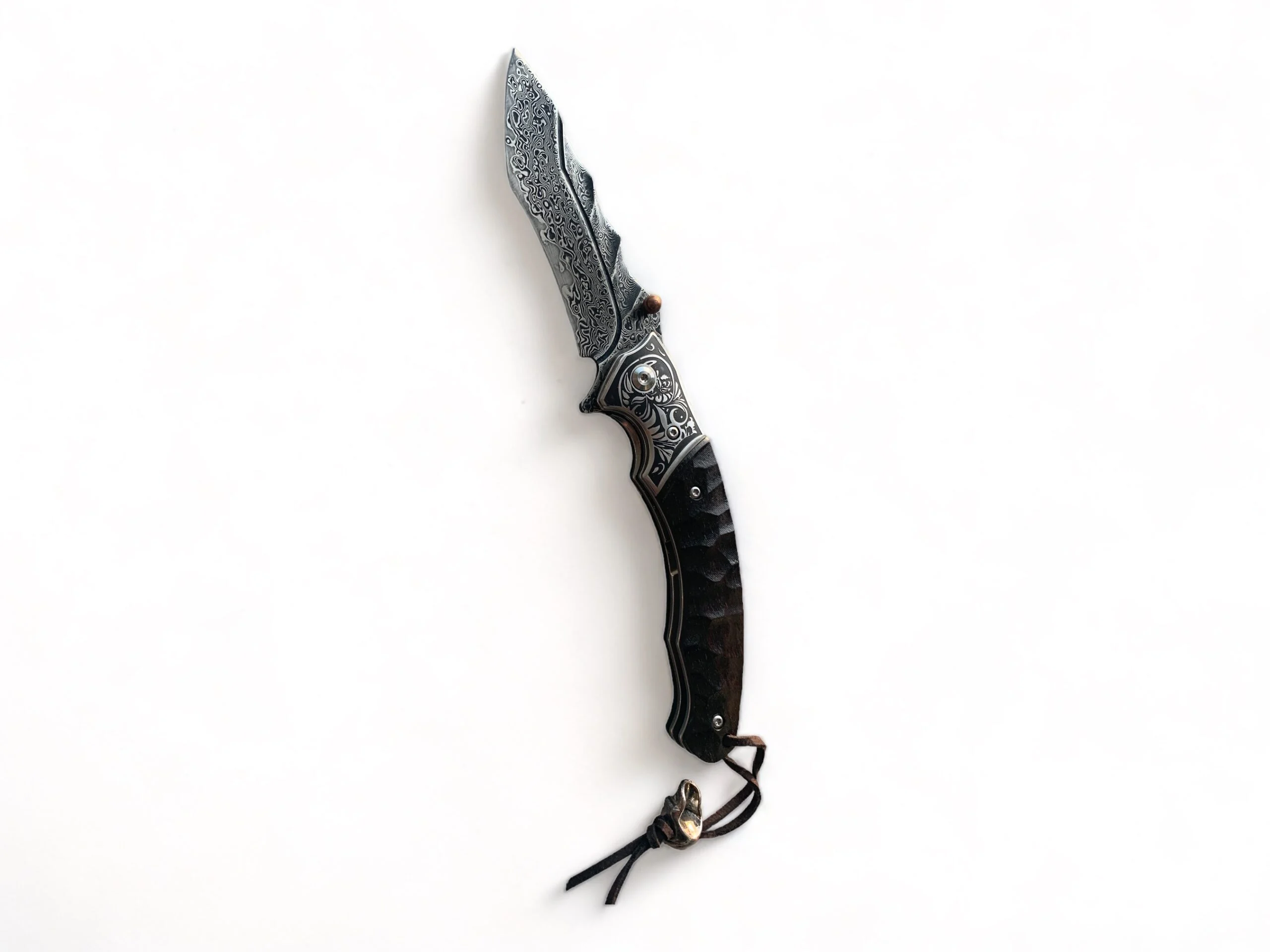 Сгъваем нож Damask pocket knives с гравирани детайли и кожен калъф Сгъваем нож Damask pocket knives с гравирани детайли и кожен калъф - Image 3