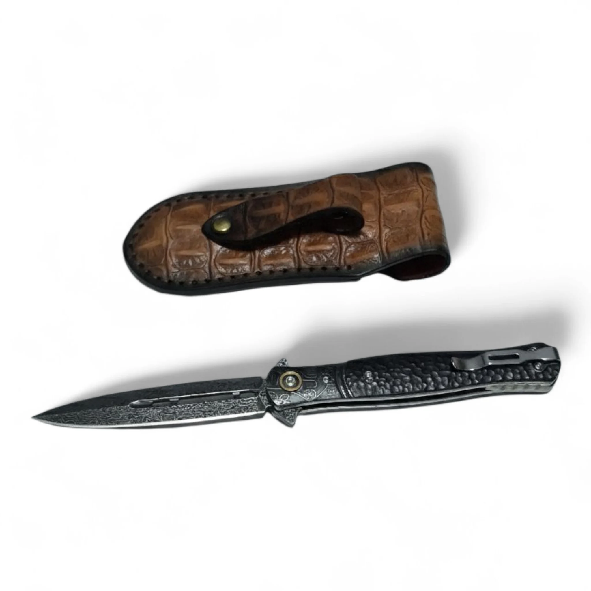Сгъваем нож Damask DragonScale VG10 Damascus, с кожен калъф Damask pocket knives