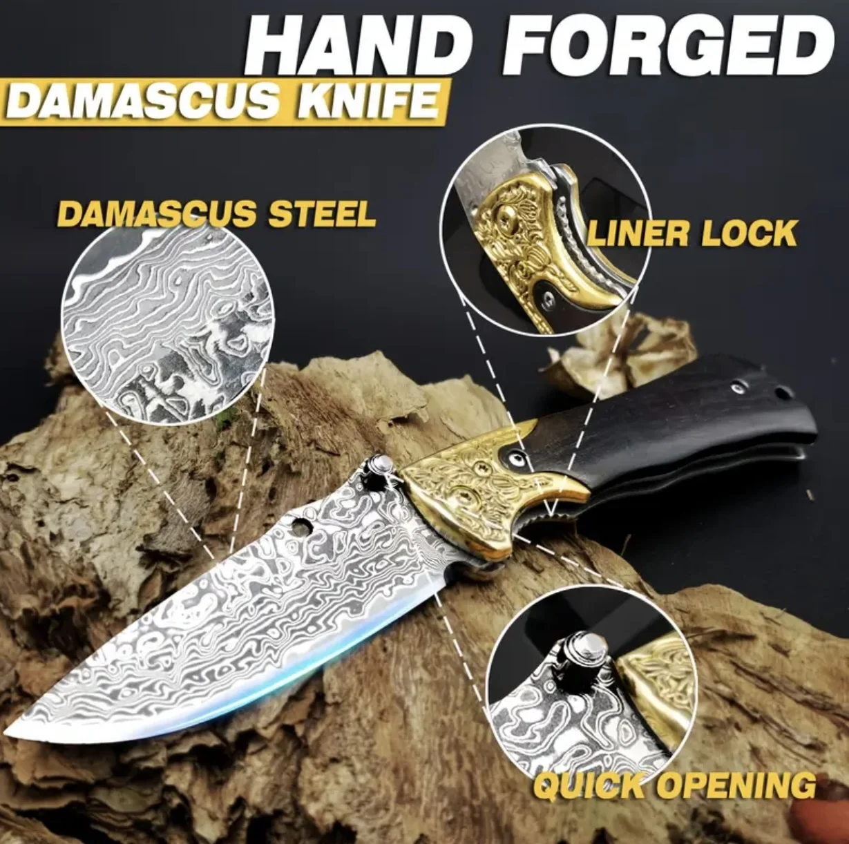 Джобен нож Damask, ръчно кован, дамаска стомана, 67 слоя, VG10 ядро 67 слоя