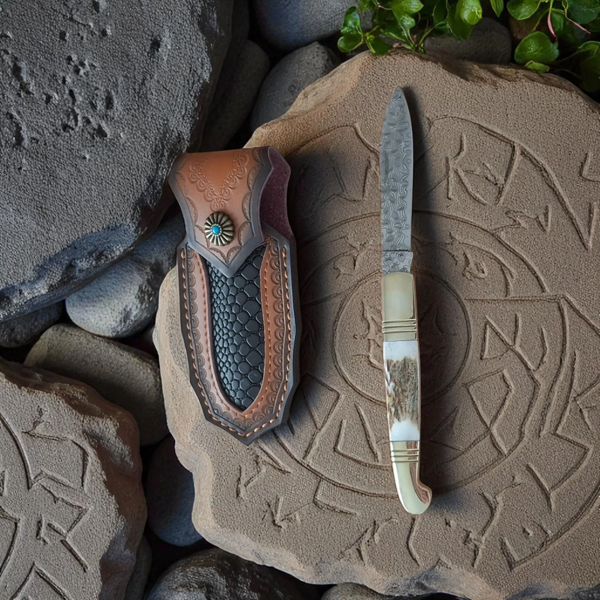 Сгъваем нож Damask Elk 210, VG10 дамаска стомана, еленов рог Damask pocket knives