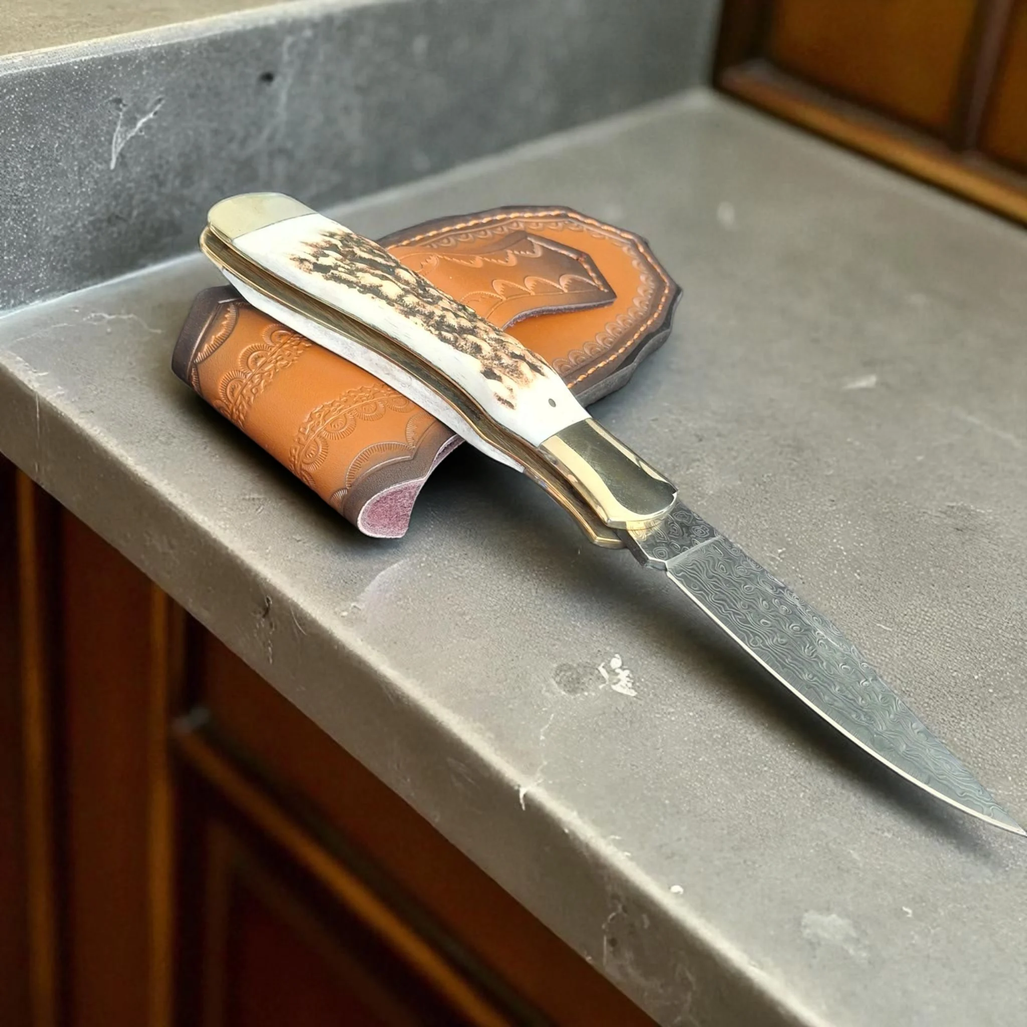 Сгъваем нож Damask Stag Damascus Hunter 196, дамаска стомана Сгъваем нож Damask Stag Damascus Hunter 196, дамаска стомана - Image 4