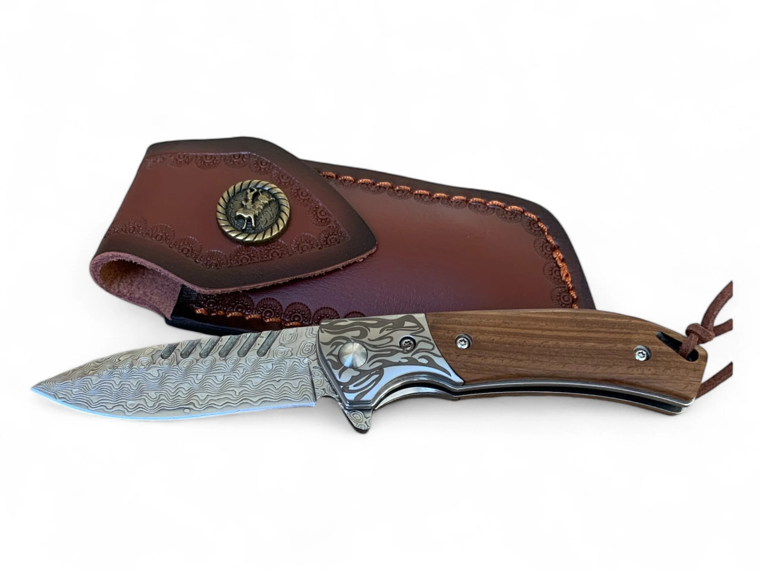 Сгъваем нож Damask Woodland Strider, дамаскова стомана и дървена дръжка Сгъваем нож Damask Woodland Strider