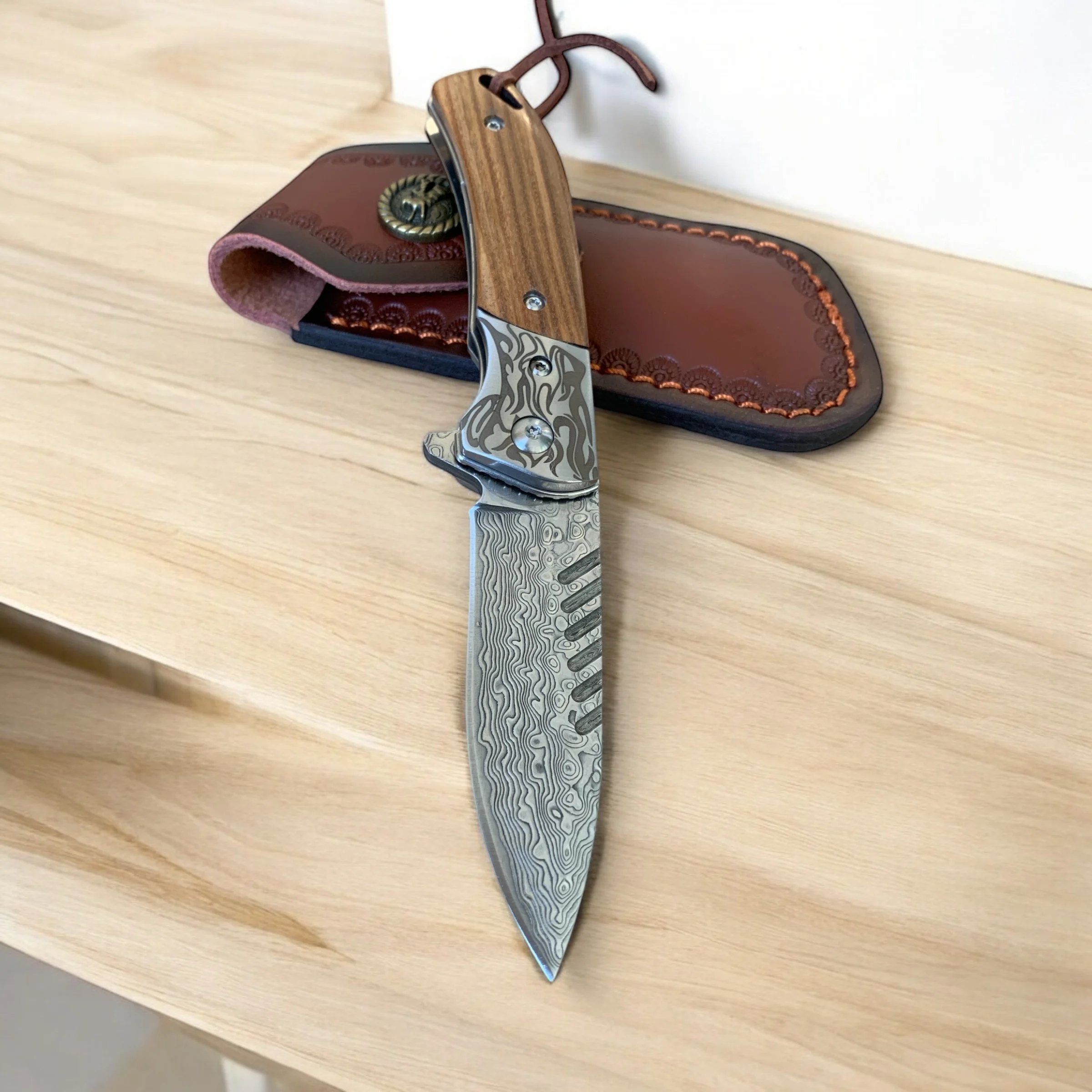 Сгъваем нож Damask Woodland Strider, дамаскова стомана и дървена дръжка Сгъваем нож Damask Woodland Strider, дамаскова стомана и дървена дръжка - Image 5