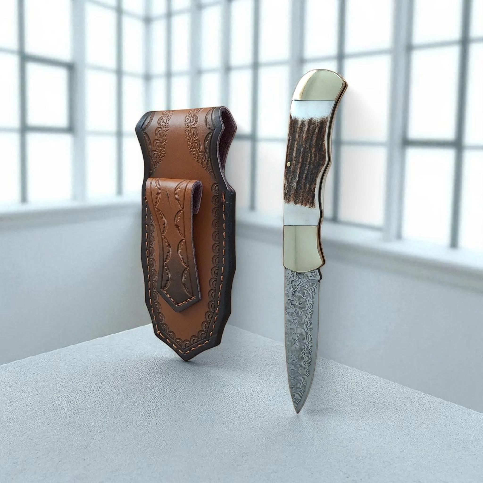 Сгъваем нож Damask Forest Antler 195, дамаска VG10 стомана Сгъваем нож Damask Forest Antler 195, дамаска VG10 стомана - Image 5