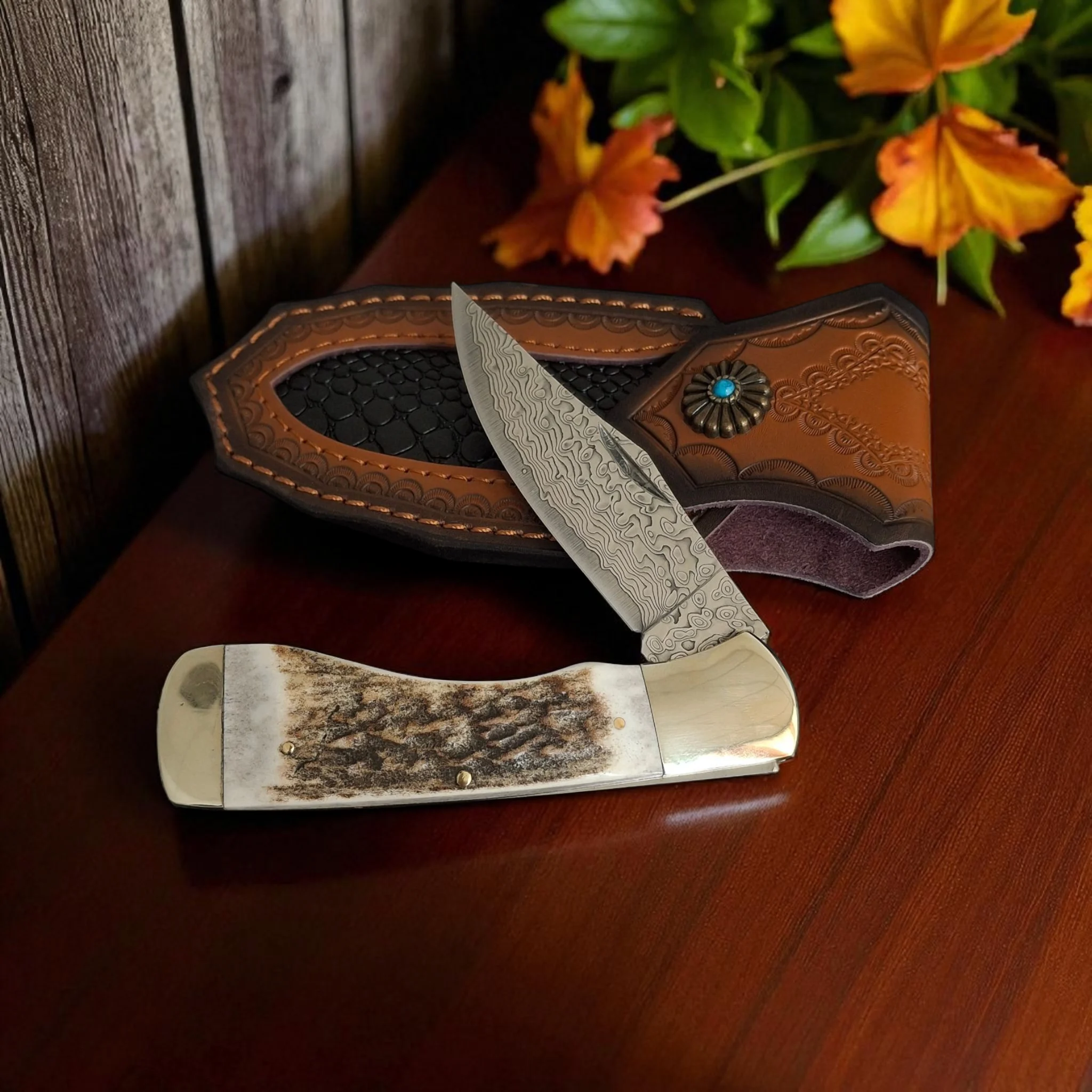 Сгъваем нож Damask Stag Damascus Hunter 196, дамаска стомана Сгъваем нож Damask Stag Damascus Hunter 196, дамаска стомана - Image 5