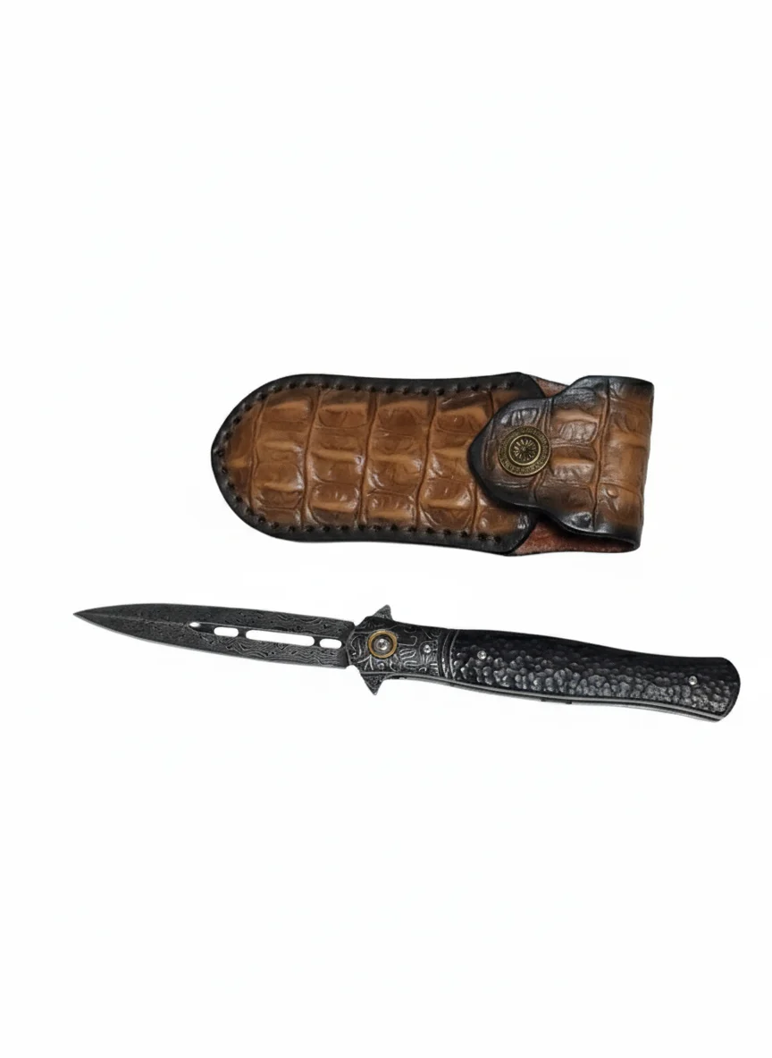 Сгъваем нож Damask DragonScale VG10 Damascus, с кожен калъф Сгъваем нож Damask DragonScale VG10 Damascus