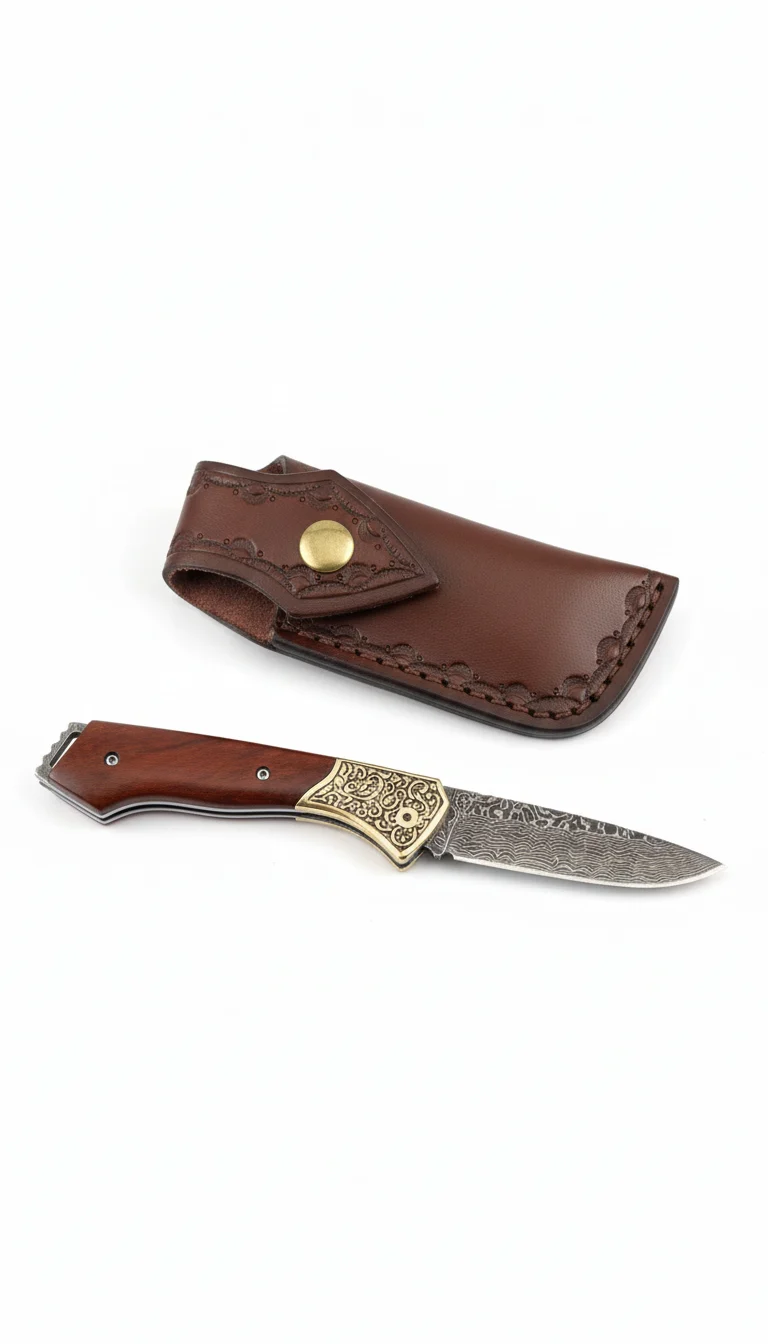 Сгъваем нож Damask Mahogany Duke, VG10 Damascus с кожена кания Сгъваем нож Damask Mahogany Duke