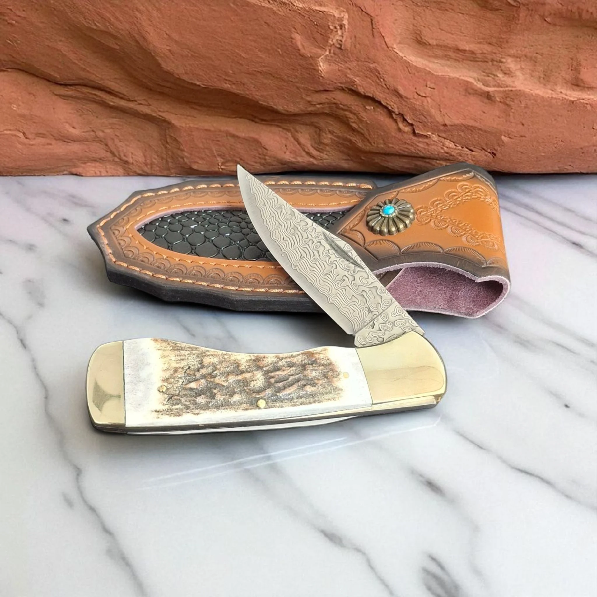 Сгъваем нож Damask Stag Damascus Hunter 196, дамаска стомана Сгъваем нож Damask Stag Damascus Hunter 196, дамаска стомана - Image 7