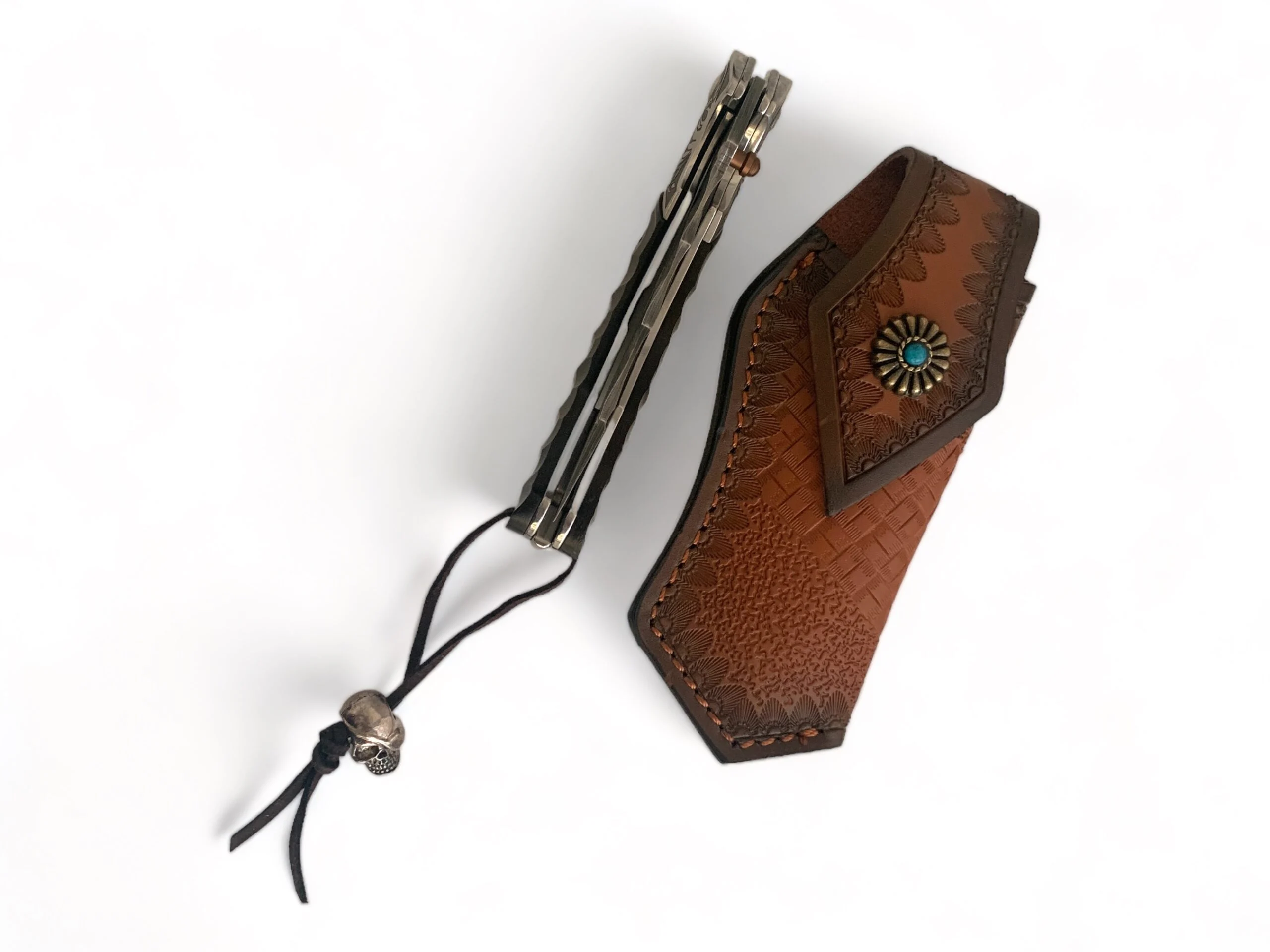 Сгъваем нож Damask pocket knives с гравирани детайли и кожен калъф Сгъваем нож Damask pocket knives с гравирани детайли и кожен калъф - Image 8
