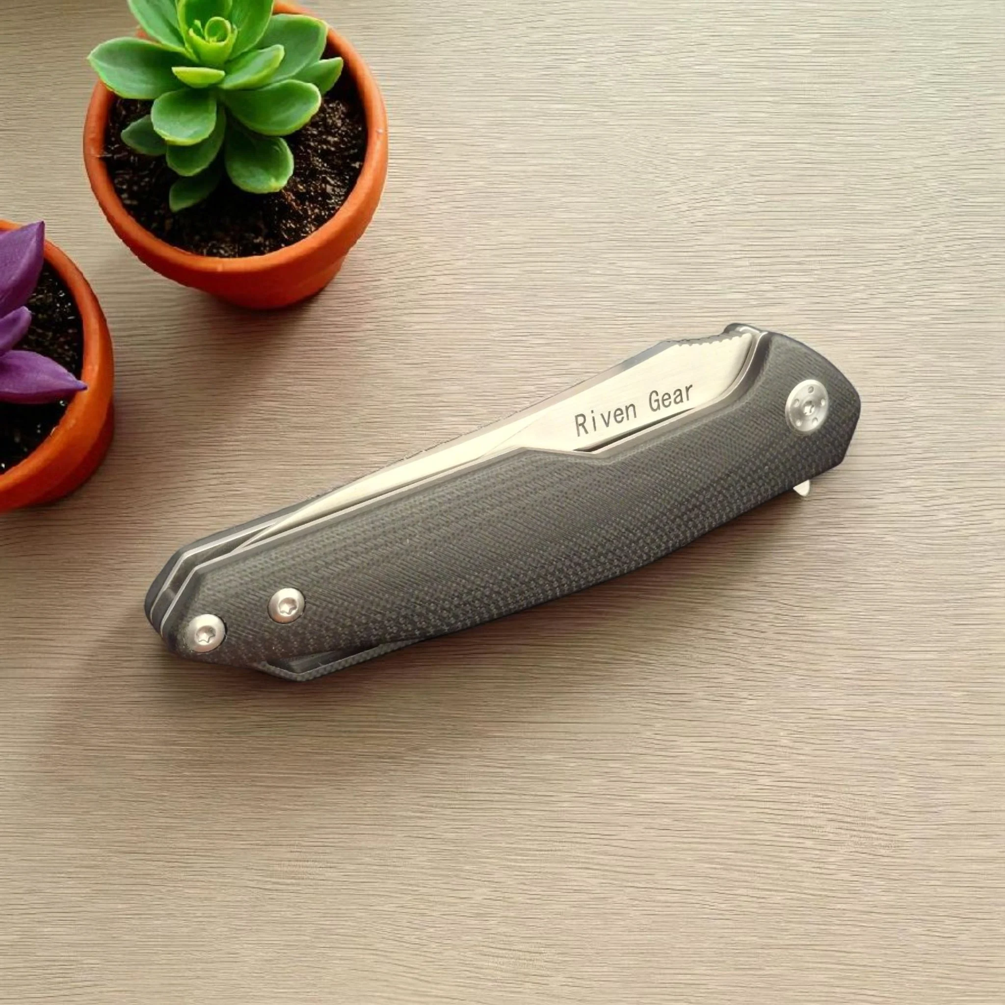Сгъваем нож Riven Gear D2 Drop Point, G10 дръжка с флипер механизъм Сгъваем нож Riven Gear D2 Drop Point, G10 дръжка с флипер механизъм - Image 4