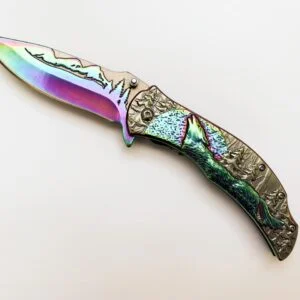 Сгъваем нож Browning, автоматичен с 3D картина на вълк Сгъваем нож Browning